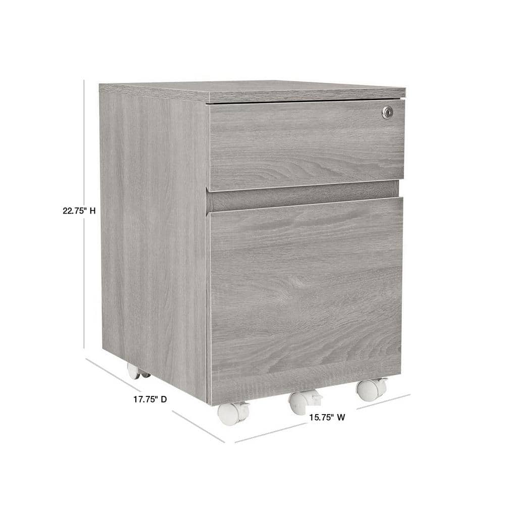 Gray MDF Lockable 2-Drawer Vertical Filing Cabinet