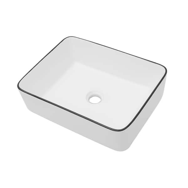 Tatahance 19 in . Rectangular Vessel Bathroom Sink in White Ceramic with Black Rim