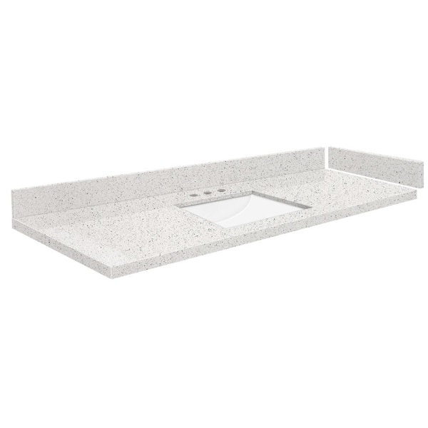 Transolid Silestone 58 in. W x 22.25 in. D Qt. White Rectangular Single Sink Vanity Top in Stellar Snow