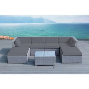 Ohana Gray 7-Piece Wicker Patio Seating Set with Supercrylic Gray Cushions