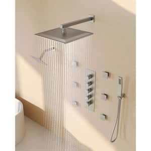 SerenityFlow 15-Spray 16 and 6 in. Dual Wall Mount Fixed and Handheld Shower Head 2.5 GPM in Brushed Nickel