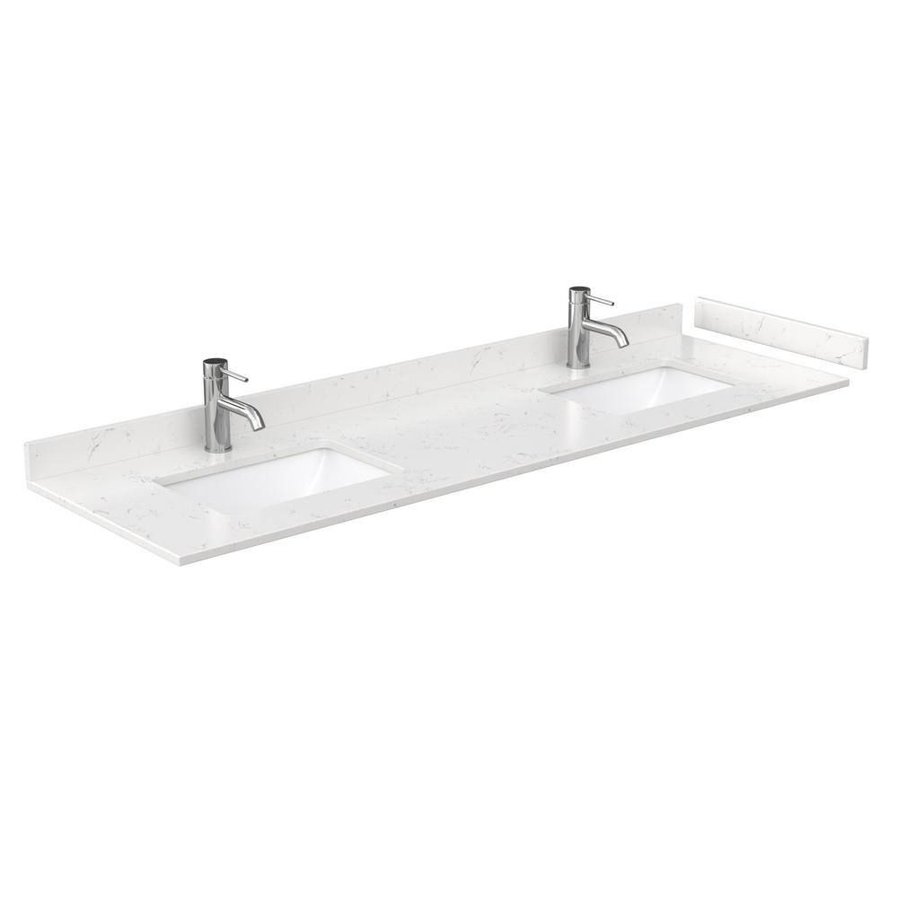 Elegant 72" White Double Bathroom Vanity with Light-Vein Carrara Marble