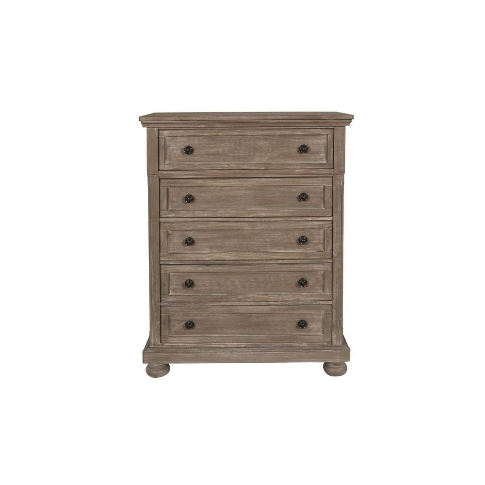 Allegra 5-Drawer Brown Solid Wood Chest with Felt Lined Drawer
