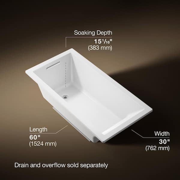 Underscore 60 in. x 30 in. Acrylic Alcove Deep Soaking Bathtub with Reversible Drain in White
