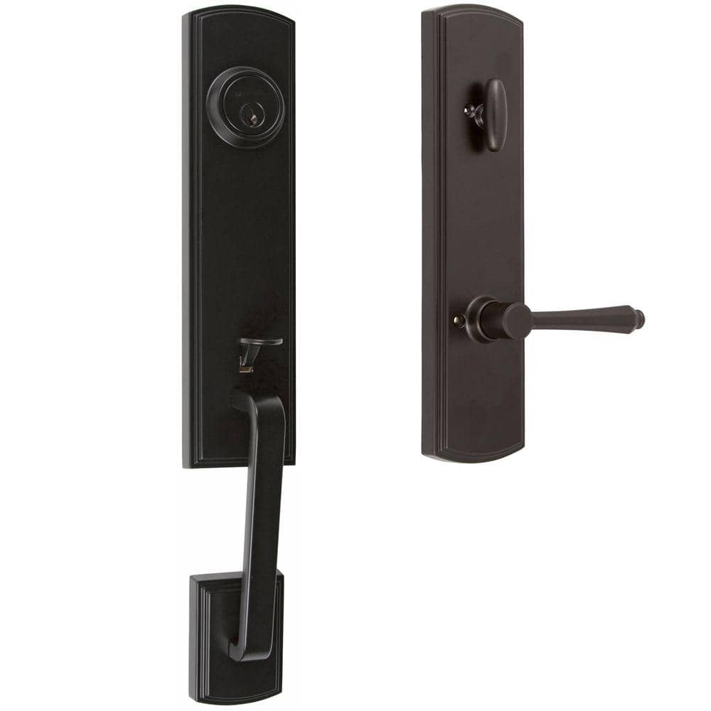 Italian Collection Briona Single Cylinder Black Door Handleset with Florini