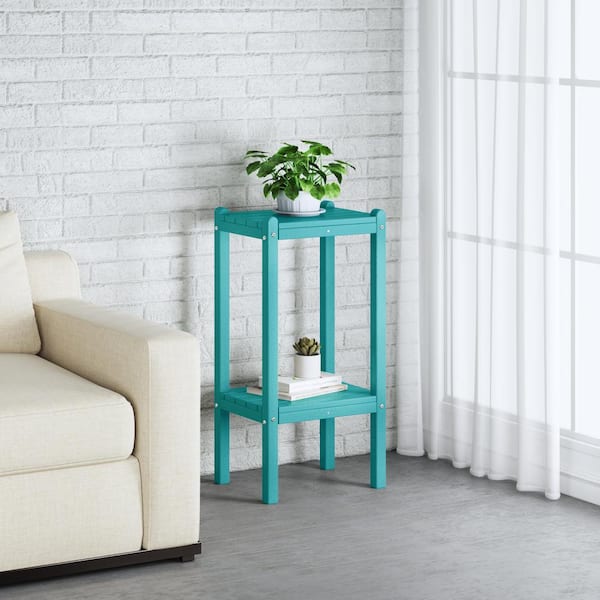 Laguna Plastic Indoor/Outdoor Patio Side Table with Storage Shelf Turquoise