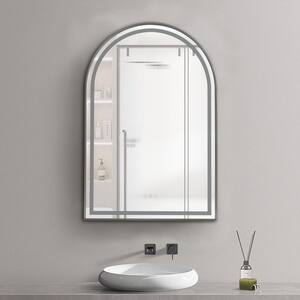 26 in. W x 39 in. H Arched Framed LED Anti-Fog Dimmable Wall Mount Bathroom Vanity Mirror in Gun Ash