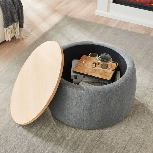 Basics Round Storage End Table - Charcoal with Heather Grey Fabric