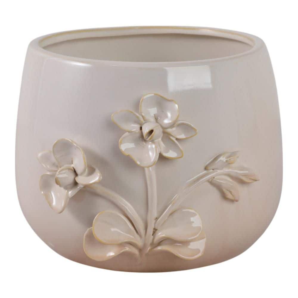 Ivory Ceramic Flower Applique Decorative Planter (9 in. W x 7 in. H) price history on PriceWatchPro