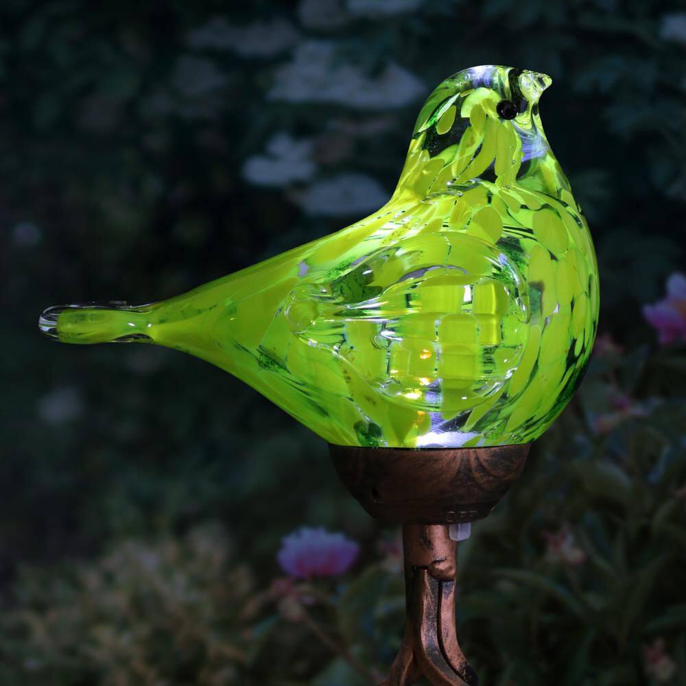 Yellow Hand Blown Glass Bird Solar Garden Stake