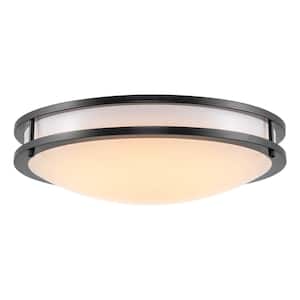 Brighton 16 in. 24-Watt Modern Matte Black LED Flush Mount with Frosted Shade