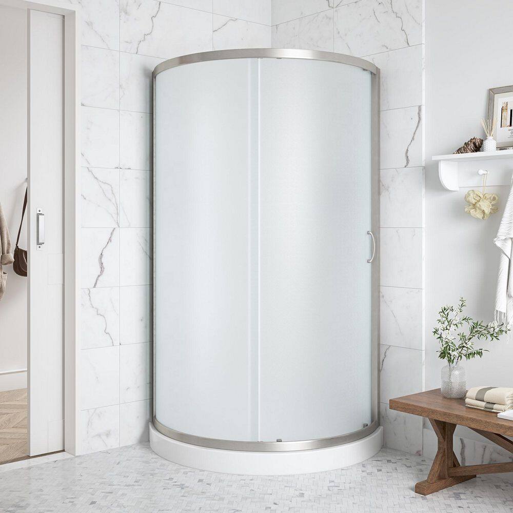 Breeze 36 in. L x 36 in. W x 77 in. H Corner Shower Kit with Frosted Framed Sliding Door in Satin Nickel and Shower Pan price history on PriceWatchPro