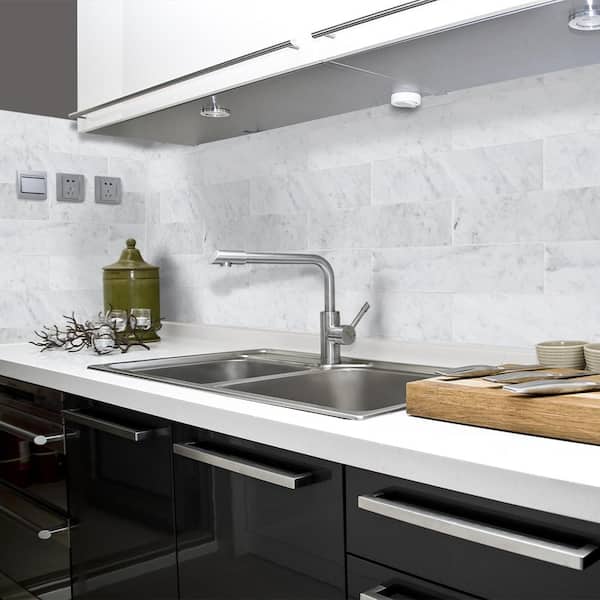 Italian White Carrara 4 in. x 16 in. Honed Marble Wall and Floor Tile (8 sq. ft./Case)