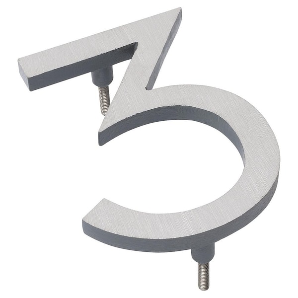 Montague Metal Products 4 in. Satin Nickel/Gray 2-Tone Aluminum Floating or Flat Modern House Number 3