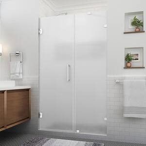Nautis XL 49.25 - 50.25 in. W x 80 in. H Hinged Frameless Shower Door in Polished Chrome with Ultra-Bright Frosted Glass