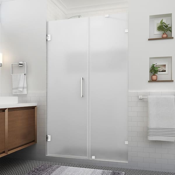 Aston Nautis XL 51.25 - 52.25 in. W x 80 in. H Hinged Frameless Shower Door in Polished Chrome w/Ultra-Bright Frosted Glass