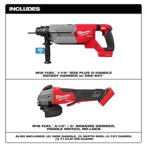 M18 FUEL ONE-KEY 18V Lithium-Ion Cordless 1-1/4 in. SDS-Plus Rotary Hammer (Tool-Only) with 4-1/2 in./5 in. Grinder