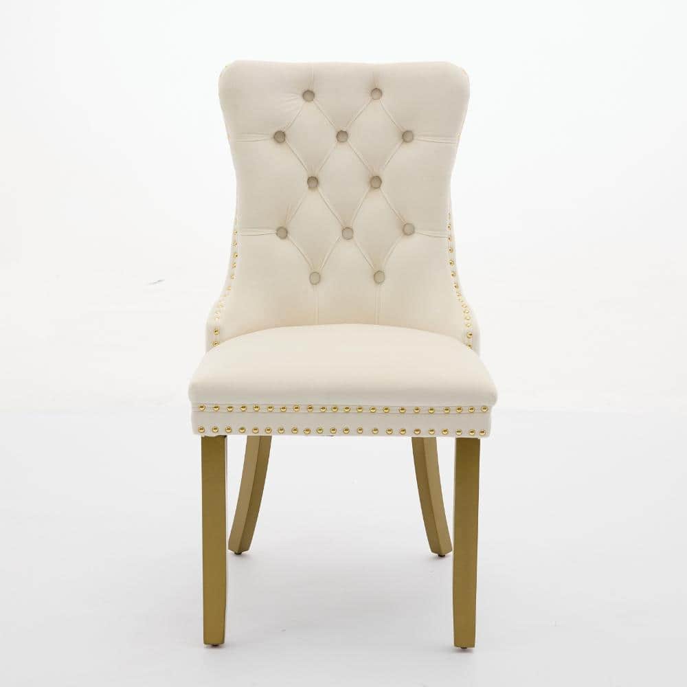 Milky White Velvet Upholstered Tufted Dining Chair with Nailhead Trim and Solid Wood Legs Set of 2 price history on PriceWatchPro