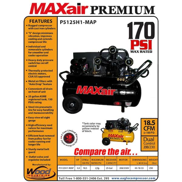 Maxair 25-Gal. Portable Electric Powered Air Compressor P5125H1