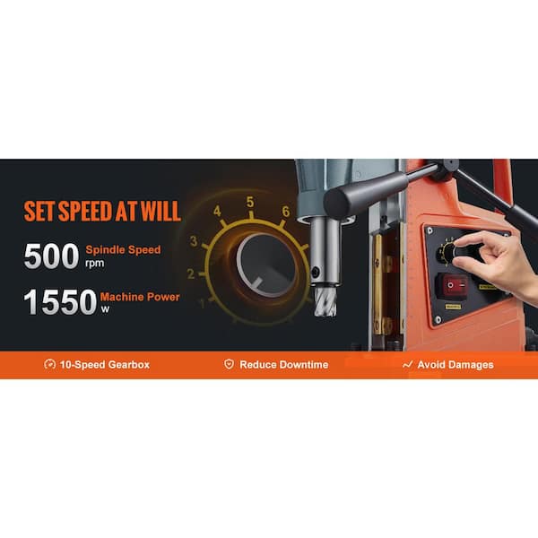 Magnetic Drill, 1.55 KW 2 in. Boring Diameter, Portable Mag Drill Press with 2,922 lb. / 1 3,000 N 500 RPM