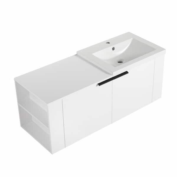 Lesta 47 in. W x 18 in. D x 19 in. H Single Sink Floating Soft Closing Bath Vanity in White with White Resin Top