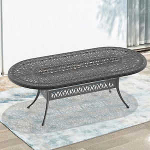 86.22 in. (L) x 42.32 in. (W) Black Oval Cast Aluminum Outdoor Dining Table