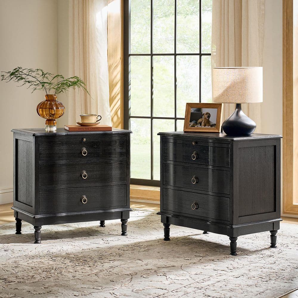 Di Charcoal Traditional 3-Drawer 26 in. W Nightstand Set of 2 price history on PriceWatchPro