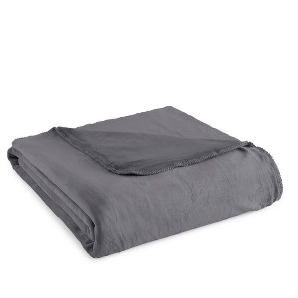 Micro Flannel King Plush Gunmetal Polyester Ultra Soft Blanket