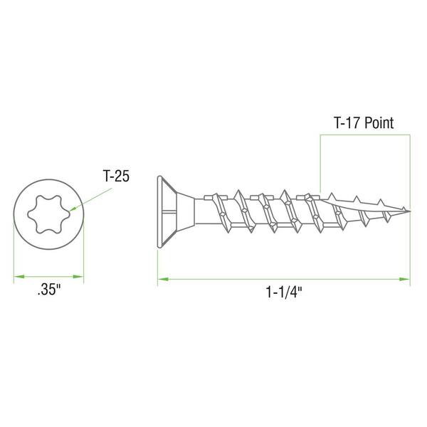 DECKMATE - #8 1-1/4 in. Green Exterior Self-Starting Torx Flat-Head Wood Deck Screws (1 lb./157-Piece)