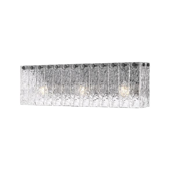 Unbranded Glacier 24 in. 3 Light Matte Black Vanity Light with Clear Glass Shades