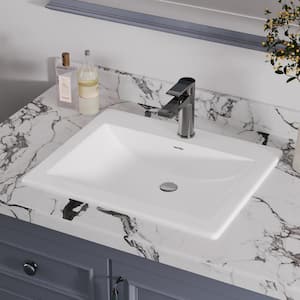 21 in. L x 17.7 in. W Drop-In Rectanglar Vitreous China Bathroom Sink in White with Overflow and Single Faucet Hole