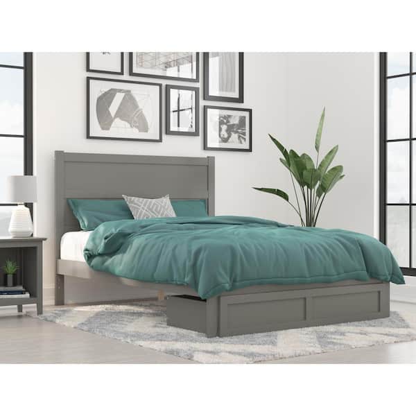 AFI NoHo Grey Queen Solid Wood Storage Platform Bed with Foot Drawer and Attachable Turbo USB Device Charger