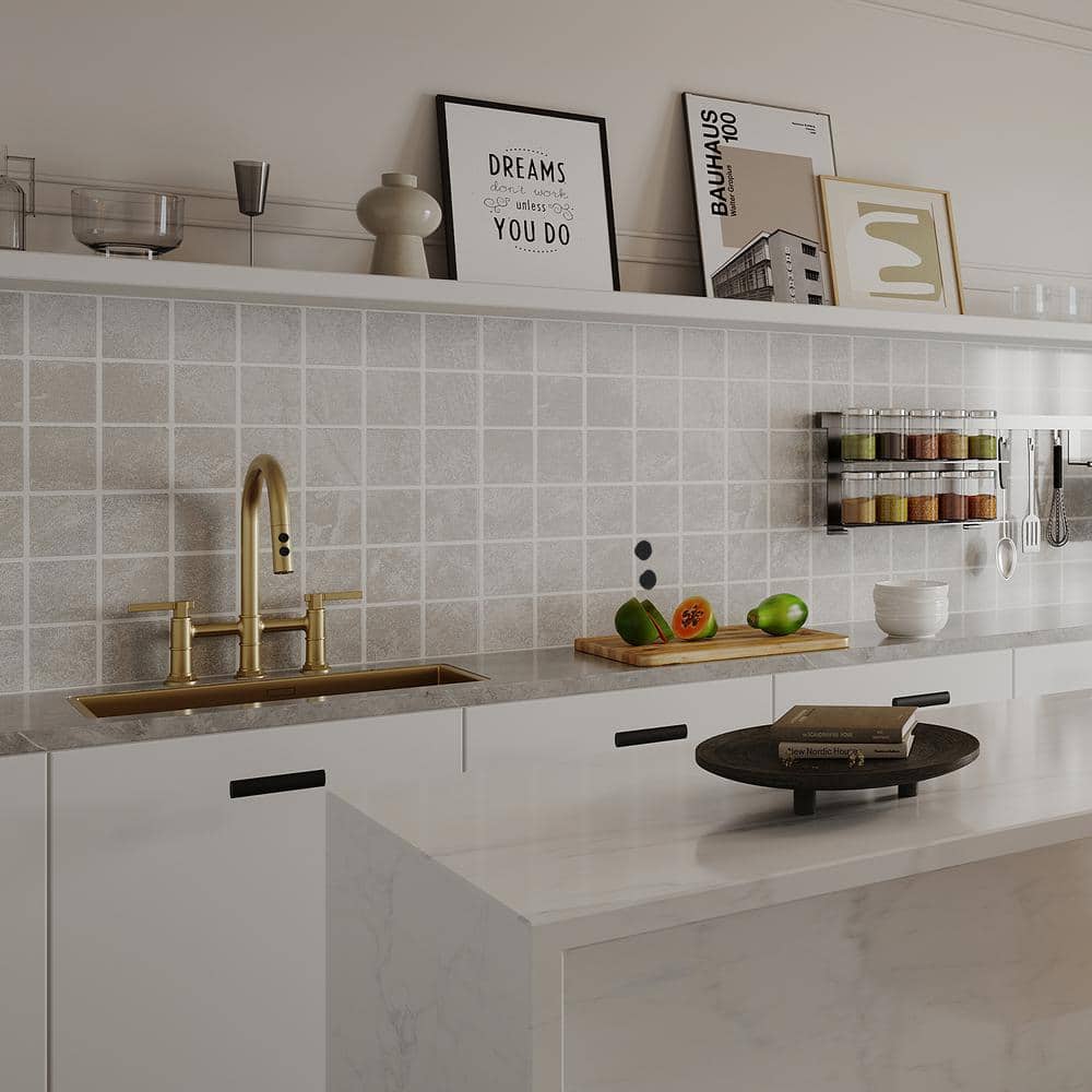 Brushed Gold Double Handle Bridge Kitchen Faucet with 360 Degree Swivel Spout