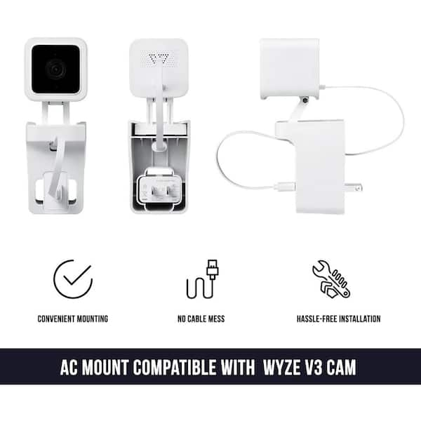 Wasserstein AC Outlet Wall Mount Compatible with Wyze Cam V3 - Reliable Mounting Alternative for Your Cameras (White)