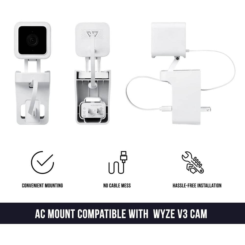 Sleek White AC Outlet Wall Mount for Wyze Cam V3 - Cable-Free Setup