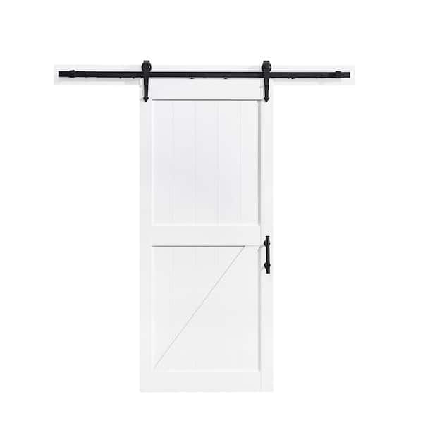 OVE Decors Westbridge 36 in. x 84 in. Textured White Sliding Barn Door with Solid Core and Victorian Soft Close Hadware Kit