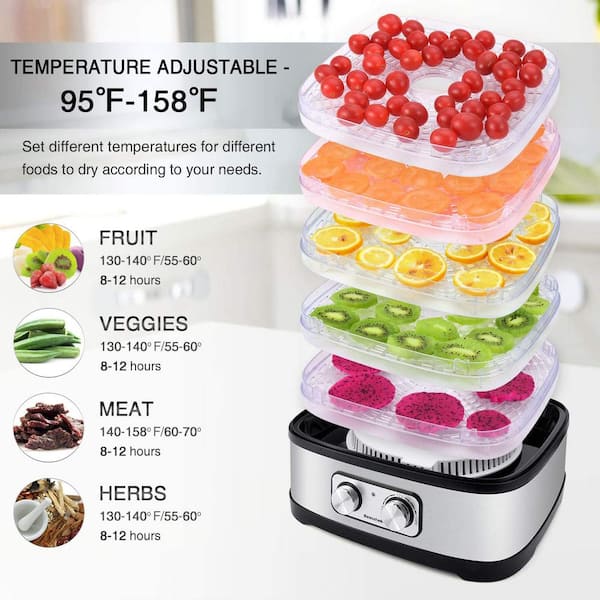 SEEUTEK 5-Tray Black Food Dehydrator Machine for Fruits