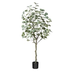 4 ft. Artificial Eucalyptus Tree Tall Fake Faux Plant in Pot with Green Silver Dollars Silk Leaves for Home Office Decor