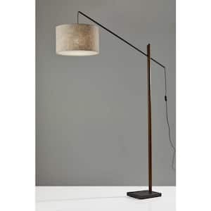76.5 in. Beige and Black 1 Light 1-Way (On/Off) Swing Arm Floor Lamp for Liviing Room with Cotton Round Shade