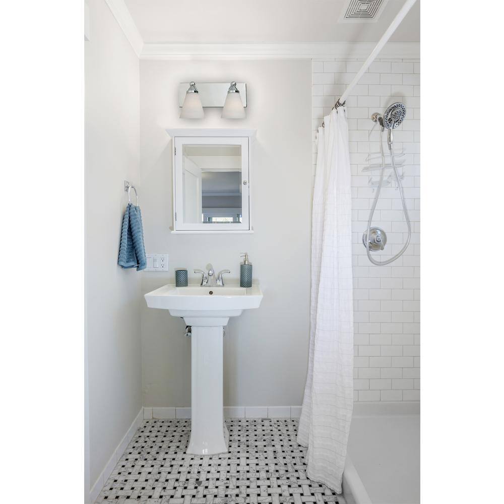 Hudson Elegance Chrome 2-Light Bath Bar with White Opal Glass