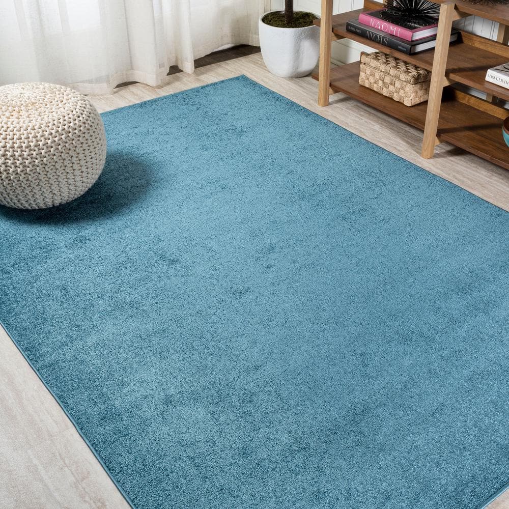 Turquoise Reversible Solid Synthetic Low-Pile Area Rug
