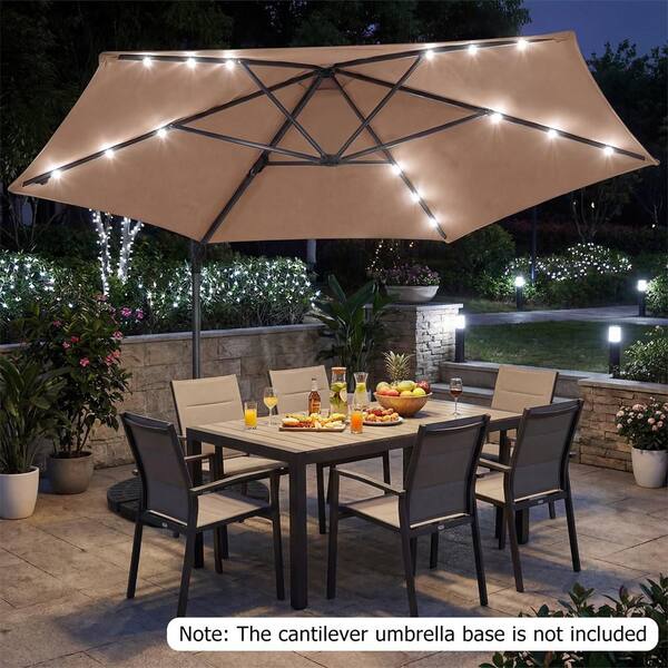 costway 10ft patio offset cantilever umbrella Costway 10 ft. Patio Cantilever Umbrella Large Offset Hanging Umbrella with  Solar LED Lights Patio Umbrella in Brown HCST13853
