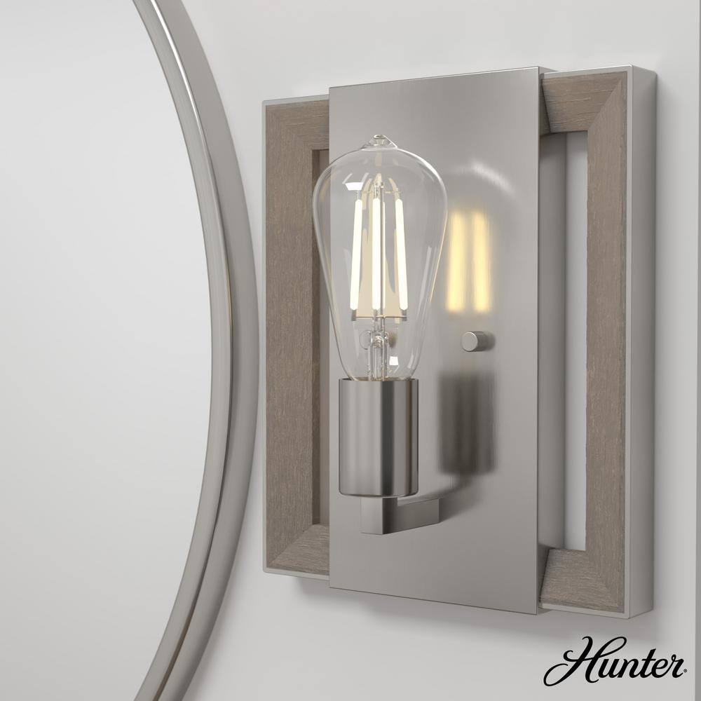 Woodburn Brushed Nickel and Wood Modern Wall Sconce