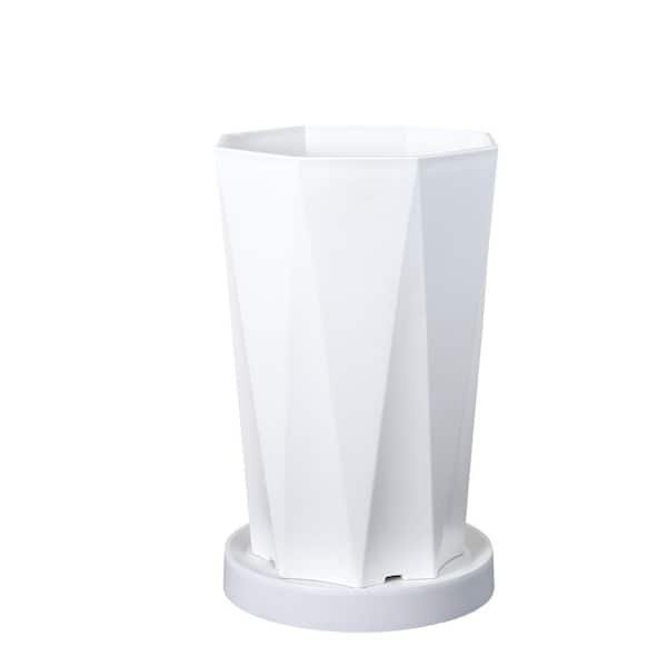 Wellco 10.2 in. x 15.6 in. White Thickened Geometric Resin High Profile Decorative Flowerpot with Tray