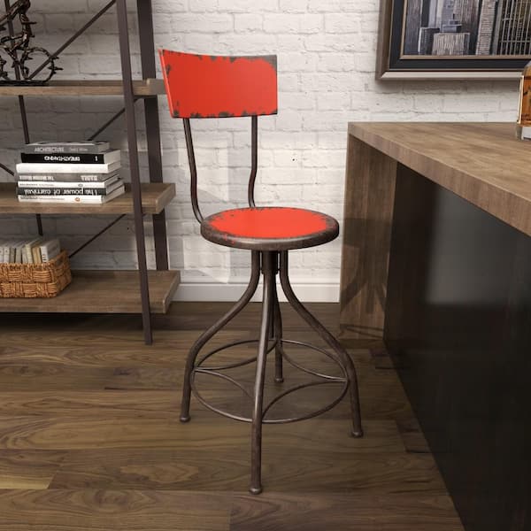 Litton Lane 41 in. Red Metal Bar Stool with Backrest