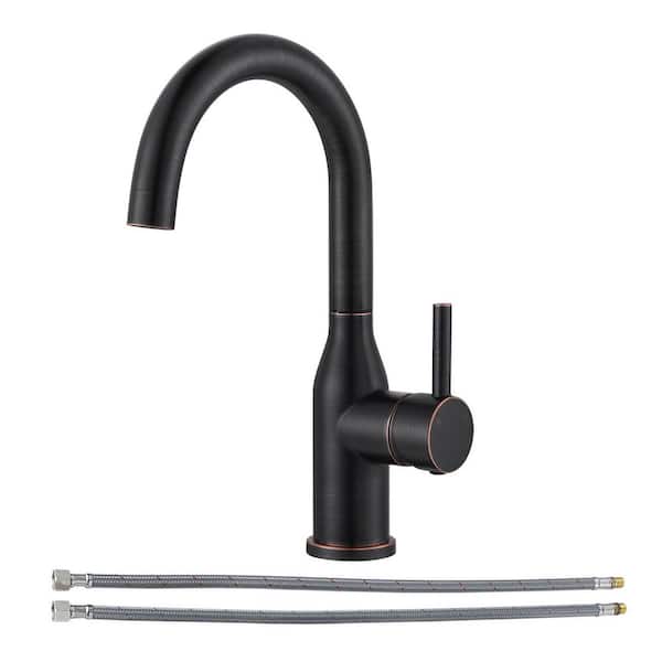 Deck Mount Single Handle Single Hole Bar Faucet with 360° Swivel Spout and Supply Lines in Oil Rubbed Bronze