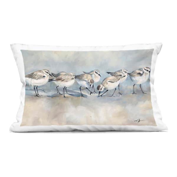 Sandpiper Birds Mirage Blue Abstract Polyester 14 in. X 20 in. Throw Pillow