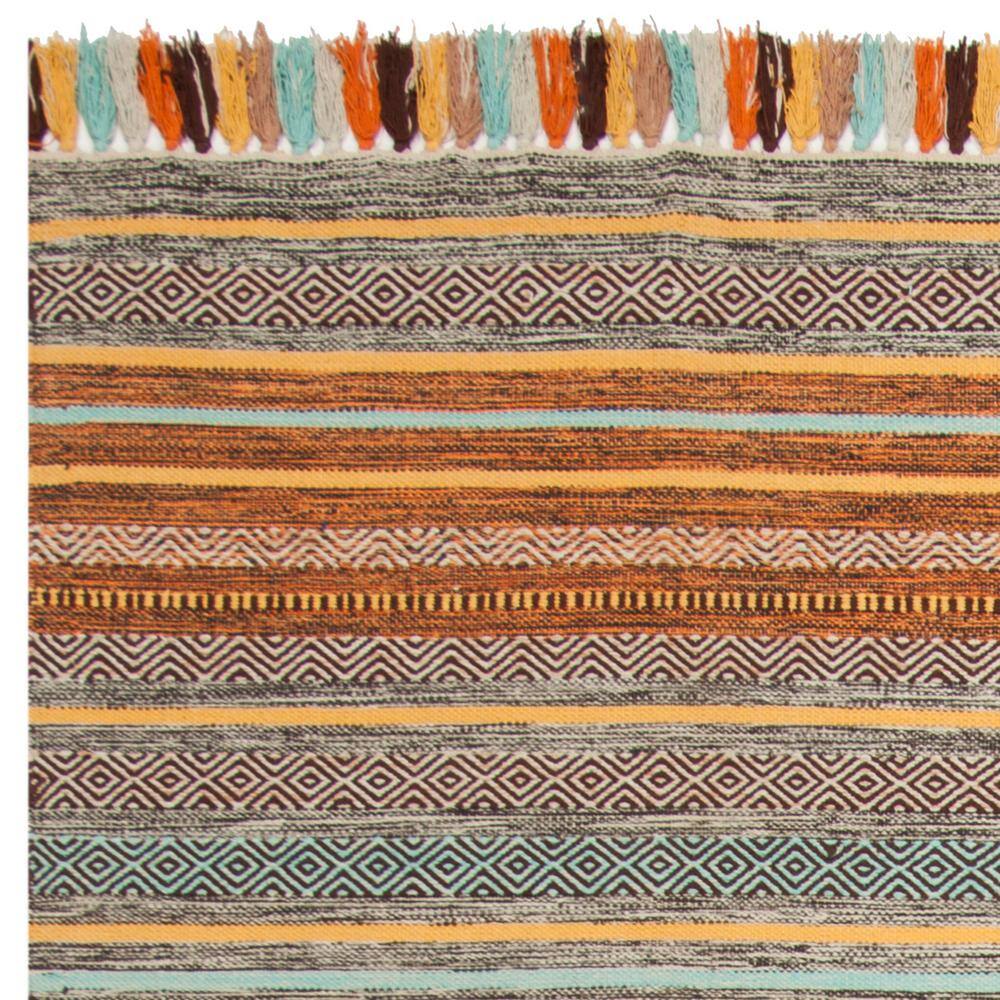 Turquoise and Brown Handwoven Cotton Striped 8' x 10' Area Rug