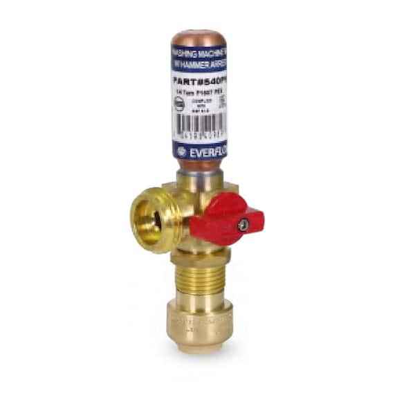 The Plumber's Choice 1/2 in. Push-Fit x 3/4 in. MHT Brass Washing Machine Replacement Valve with Hammer Arrestor Red- for Hot Water Supply