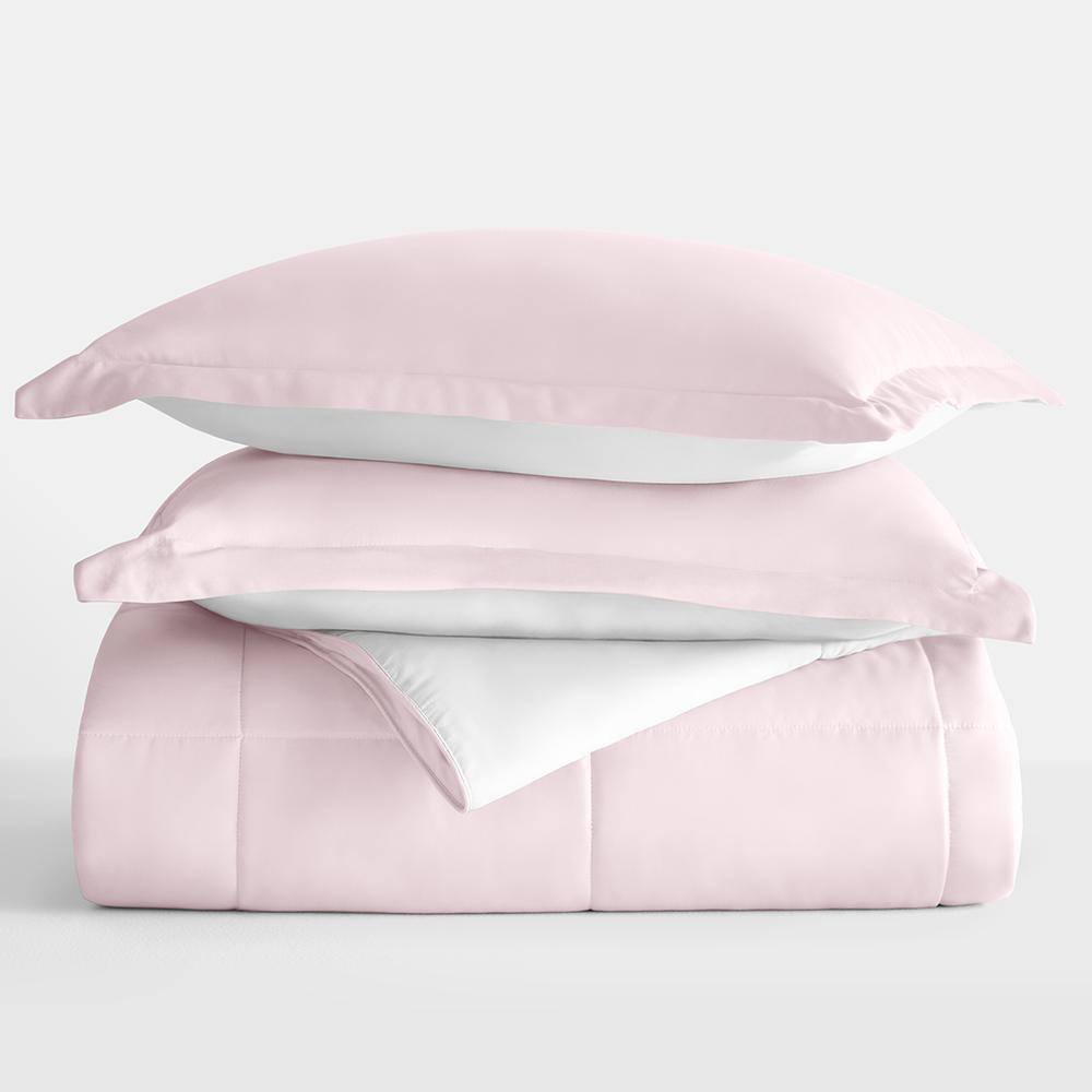 Blush and White Twin Reversible Microfiber Comforter Set